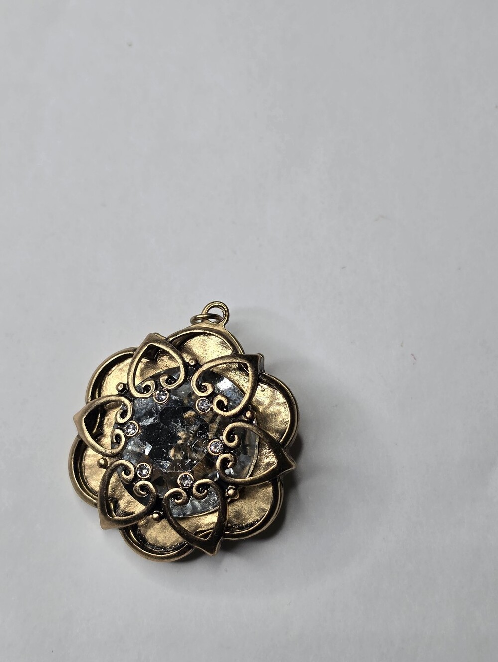 Vintage Gold Tone Large Crystal Rhinestone Heart Statement Pendant - Picture 3 of 8